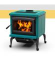 Kanadská kamna Pacific Energy SUPER CLASSIC Pacific Teal, černé dveře, černá mřížka, černé nožičky a popelníkový systém